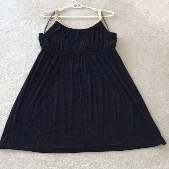 Black matte jersey, Cocktail dress with gold braided straps. Size XL - Picture 3 of 3